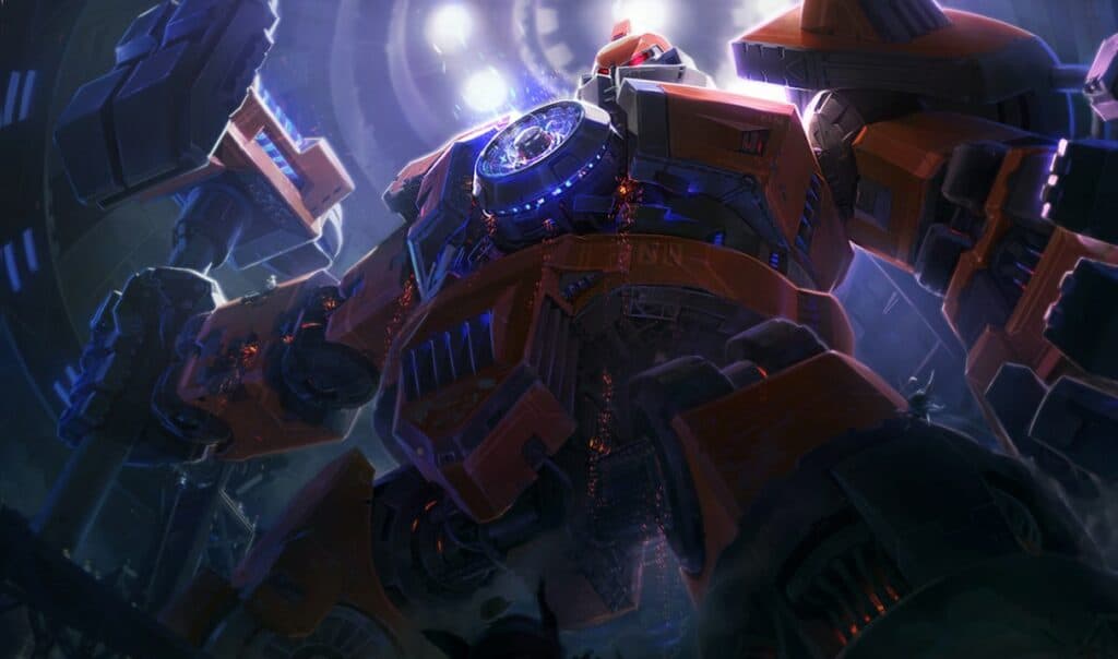 Mecha Zero Sion skin Splash Art in League of Legends.