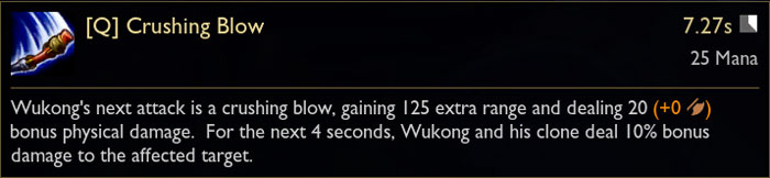 Wukong Q Ability Tooltip in League of Legends from PBE