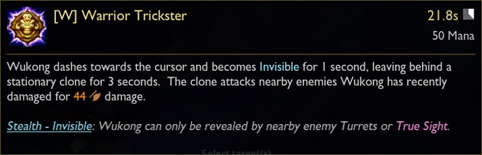 Wukong W Ability Tooltip in League of Legends